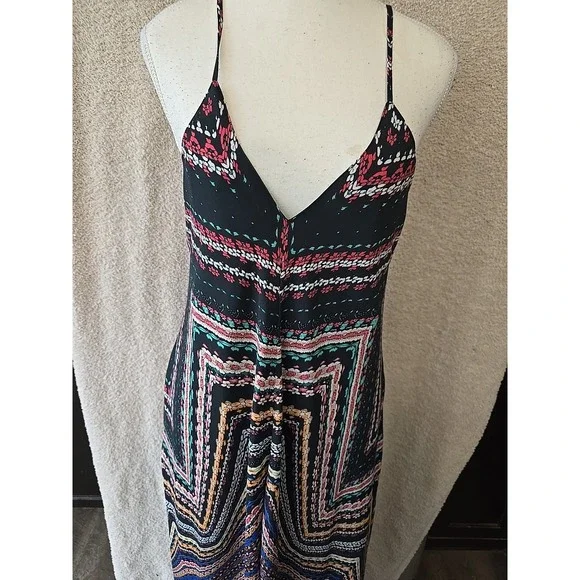 Charlie Jade Maxi Dress Womens L Black Floral With Multicolors Spaghetti Strap‎ - Picture 2 of 15